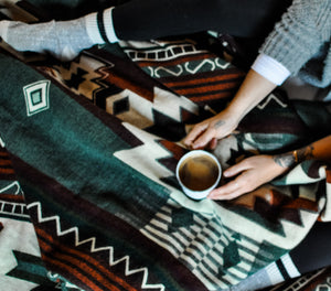 Quilotoa Aztec Reversible Blanket  //  Soft Green/Rust/Brown