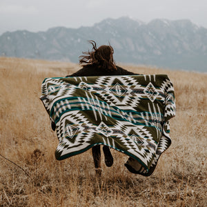 Esmeraldas Aztec Reversible Blanket  //  Olive Green/Teal/Grey