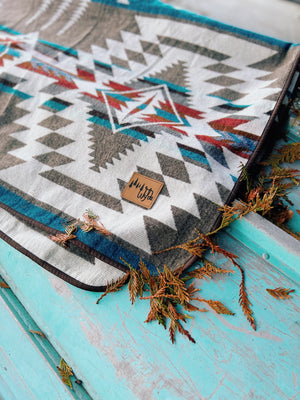 Cuenca Aztec Reversible Blanket  //  Grey/Teal/Red