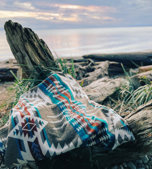 Cuenca Aztec Reversible Blanket  //  Grey/Teal/Red