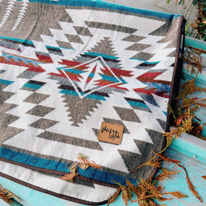 Cuenca Aztec Reversible Blanket  //  Grey/Teal/Red