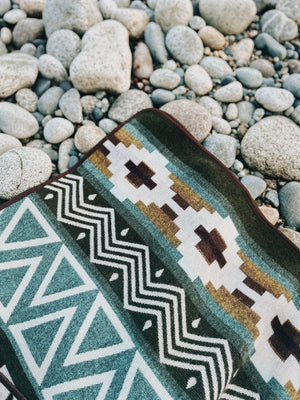 Riobamba Aztec Reversible Blanket  //  Olive Green/Brown/Turquoise/Mustard