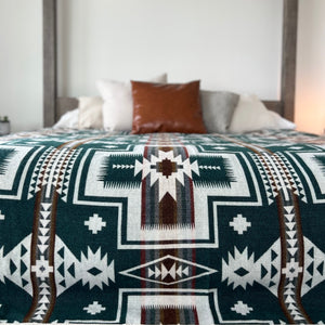 Zamora Aztec Reversible Blanket  //  Teal Green/Rust/Cream