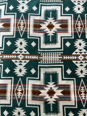 Zamora Aztec Reversible Blanket  //  Teal Green/Rust/Cream