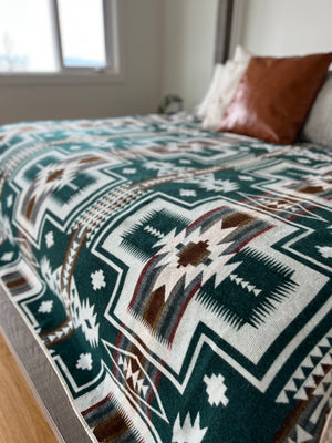 Zamora Aztec Reversible Blanket  //  Teal Green/Rust/Cream