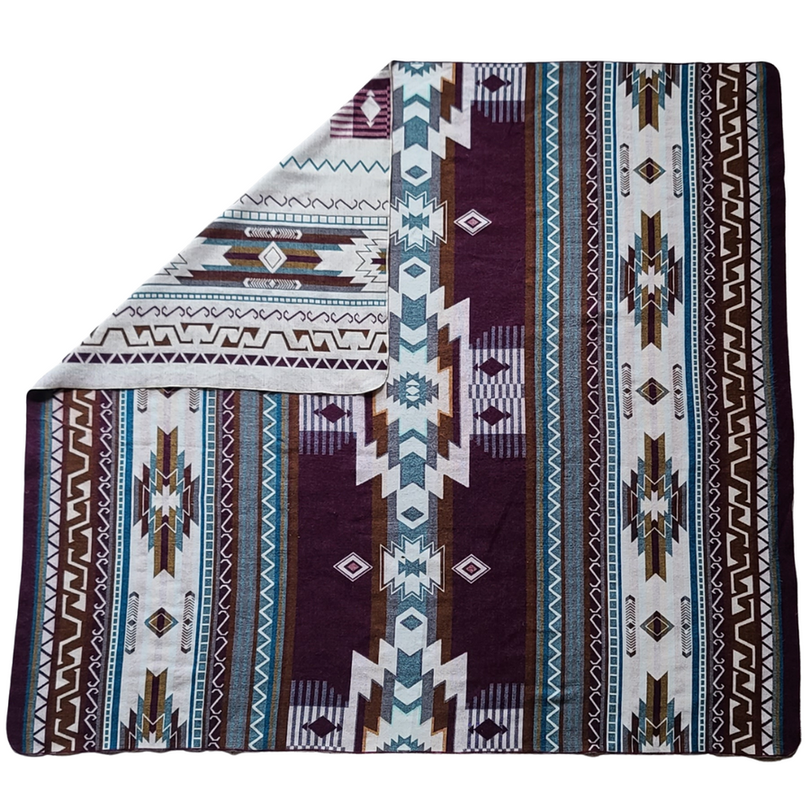 Tabacundo Aztec Reversible Blanket  //  Plum/Turquoise/Mustard