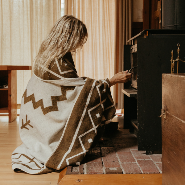 Isabela Zapotec Reversible Blanket  //  Light Brown/Cream