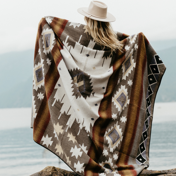 Cotacachi Aztec Reversible Blanket  //  Beige/Grey/Rust/Mustard