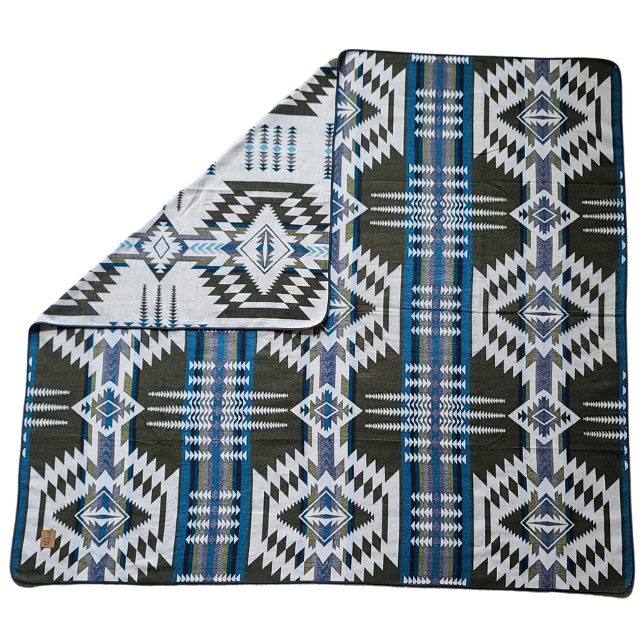 Esmeraldas Aztec Reversible Blanket  //  Olive Green/Teal/Grey